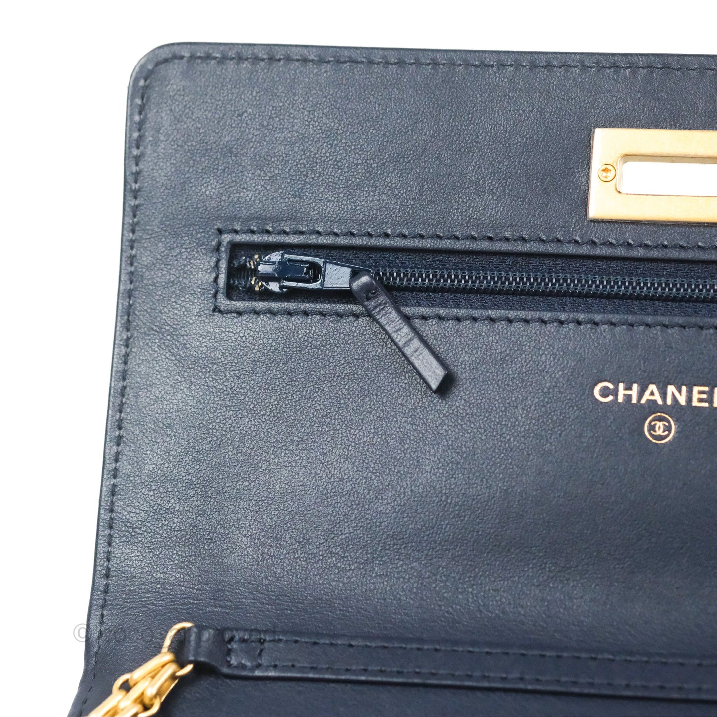 Chanel Quilted Reissue Wallet On Chain WOC Navy Aged Calfskin Gold Hardware