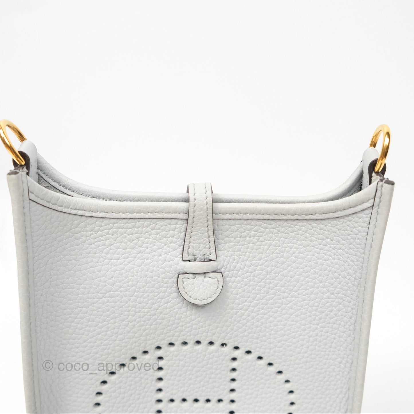 Hermès Mini Evelyne 16 Bleu Pale 08 Clemence/ Gris Etain 8F Gold Hardware