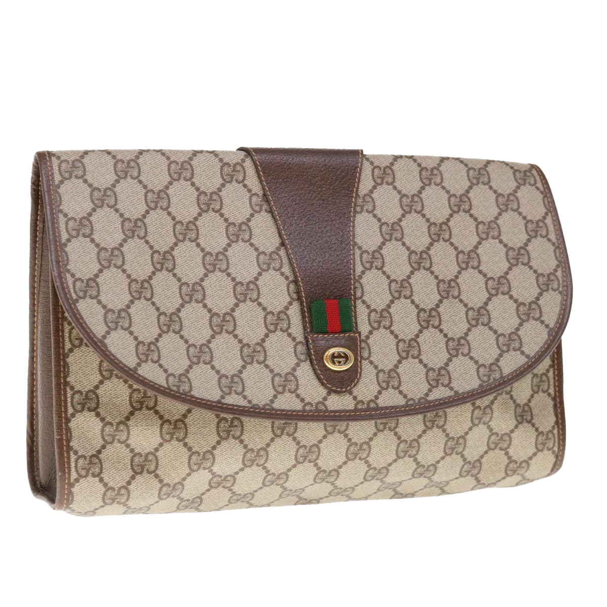 GUCCI GG Supreme Web Sherry Line Clutch Bag PVC Beige Red 156 01 031  65626