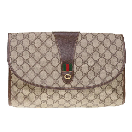GUCCI GG Supreme Web Sherry Line Clutch Bag PVC Beige Red 156 01 031  65626