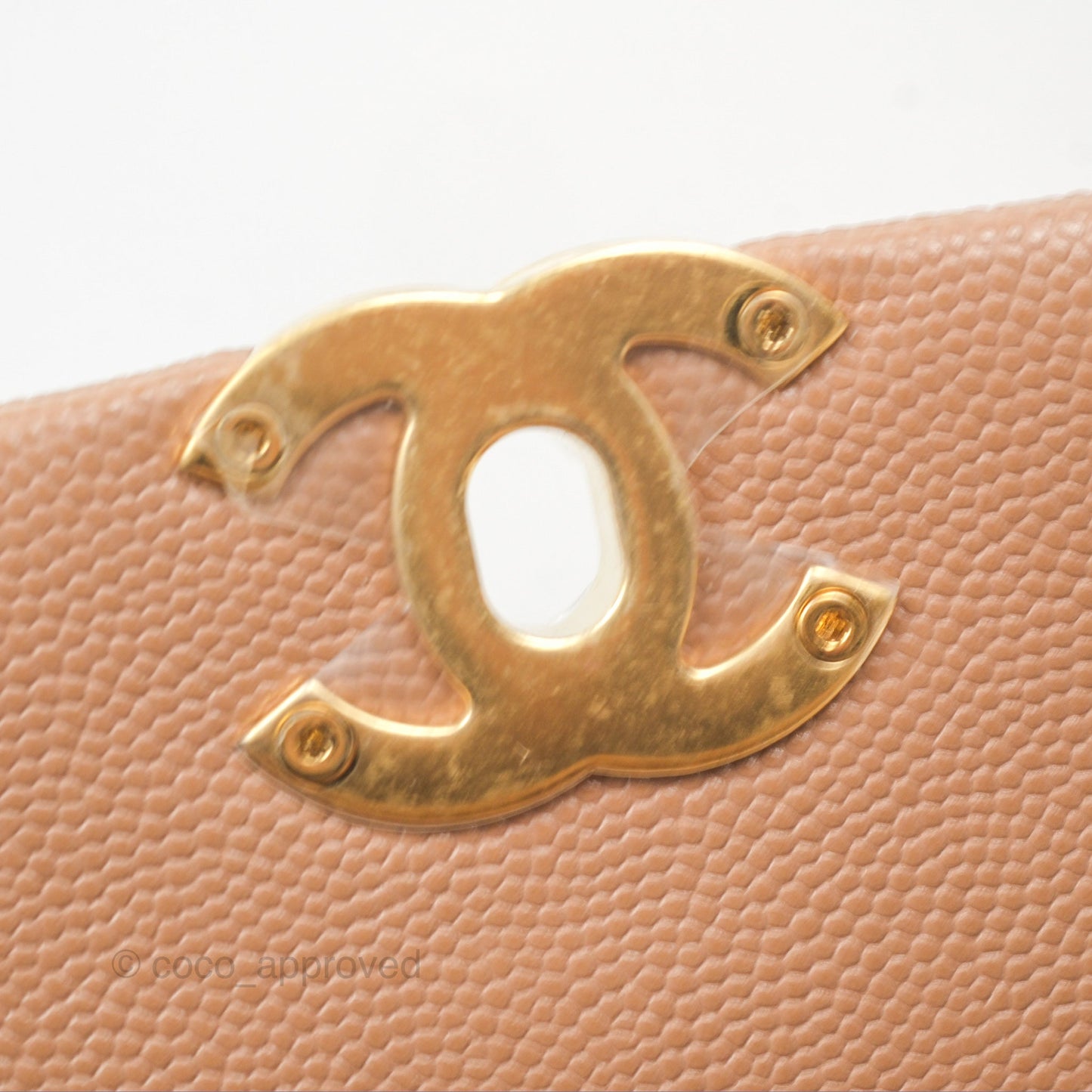 Chanel Coco First CC Chain Flap Bag Dark Beige Caviar Aged Gold Hardware