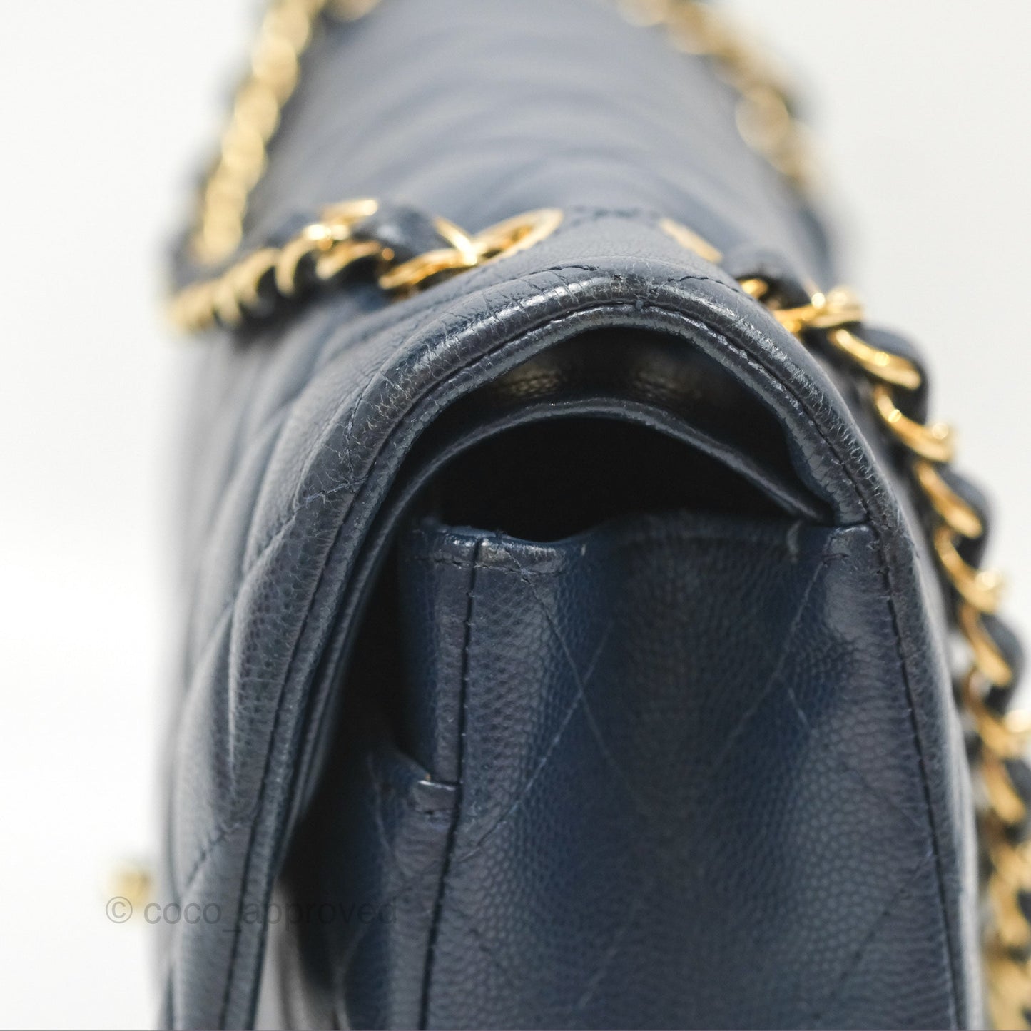 Chanel M/L Medium Classic Flap Quilted Navy Caviar Gold Hardware