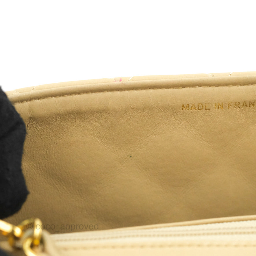 Chanel Vintage Square Flap Bag Beige Lambskin 24K Gold Hardware
