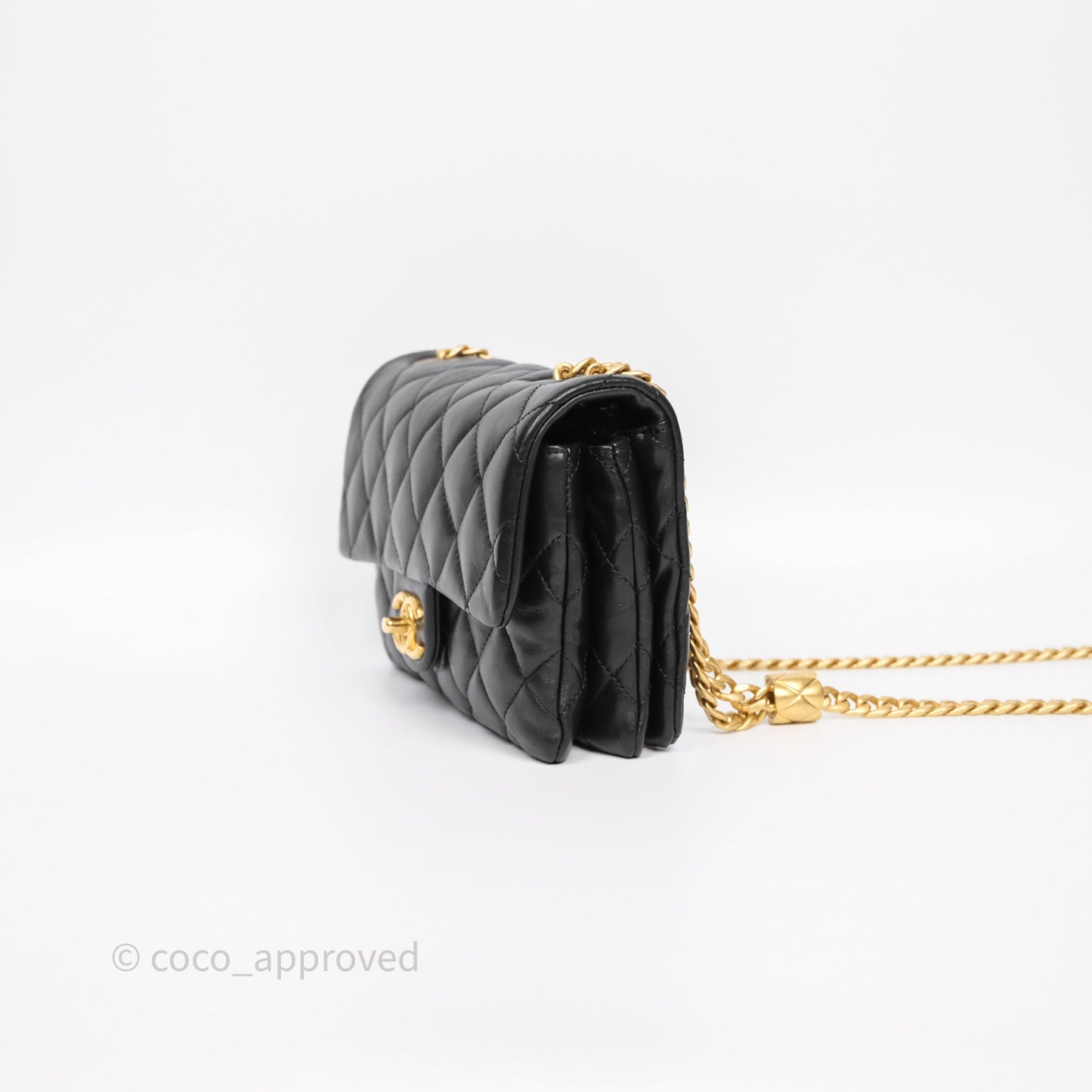 Chanel Small All Slide Adjustable Chain Flap Bag Black Lambskin Aged Gold Hardware 22K