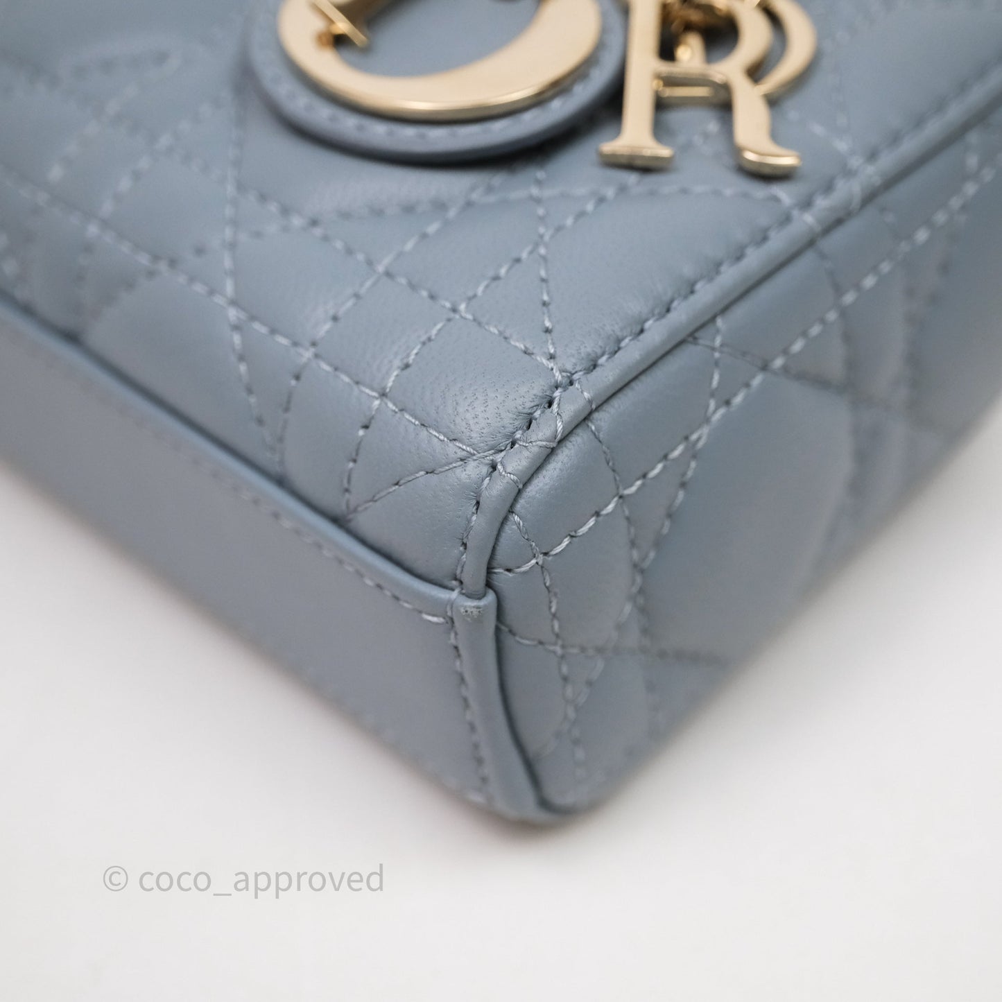 Christian Dior Micro Lady D-Joy Bag Blue Cannage Lambskin Light Gold Hardware