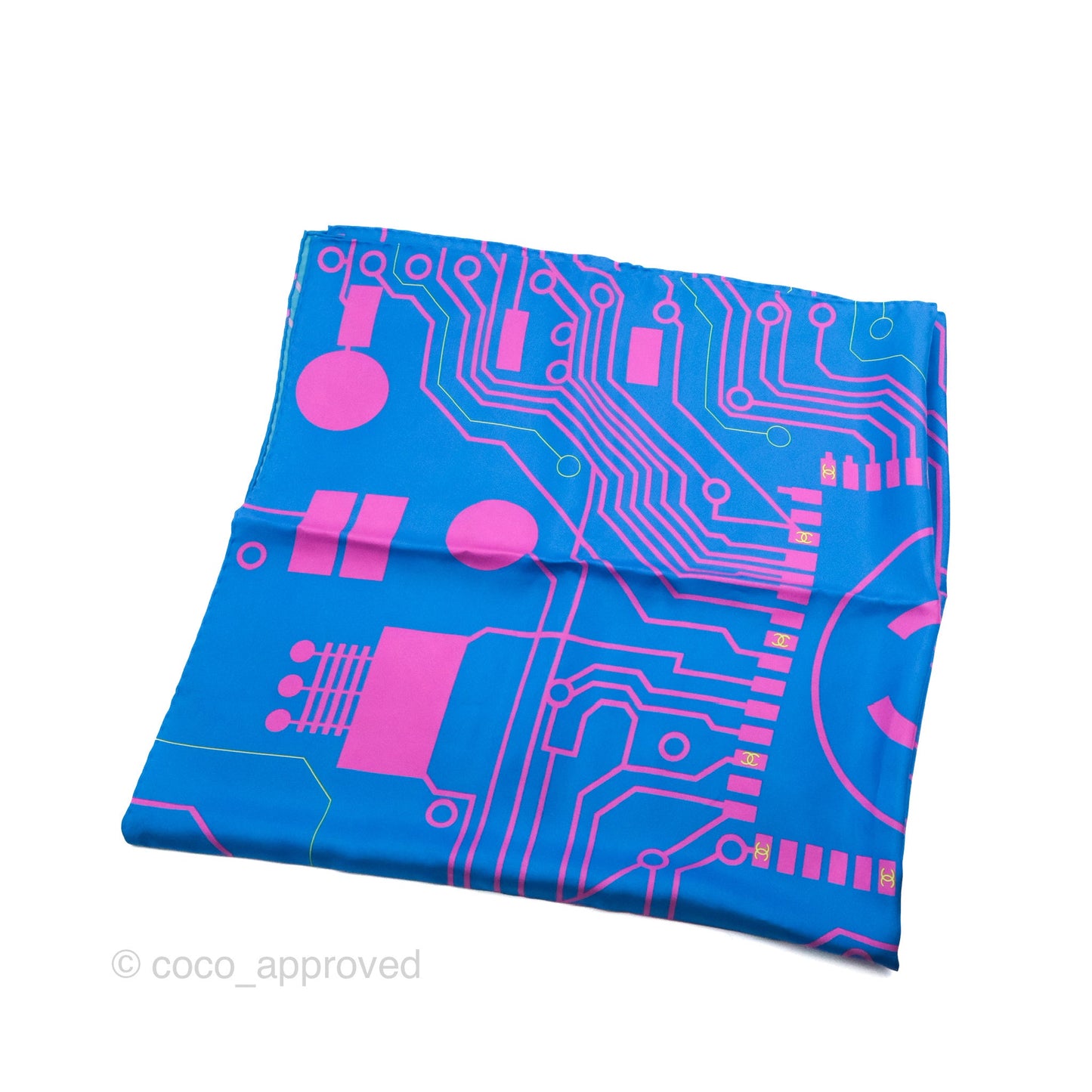 Chanel CC Square Silk Scarf Blue/Pink/Yellow