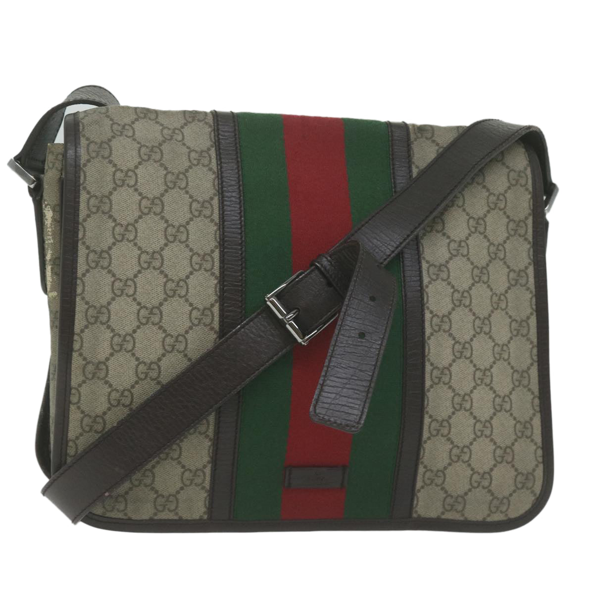 GUCCI GG Supreme Web Sherry Line Shoulder Bag PVC Beige Red 145844  65710
