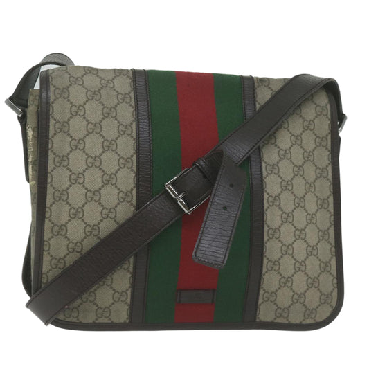 GUCCI GG Supreme Web Sherry Line Shoulder Bag PVC Beige Red 145844  65710