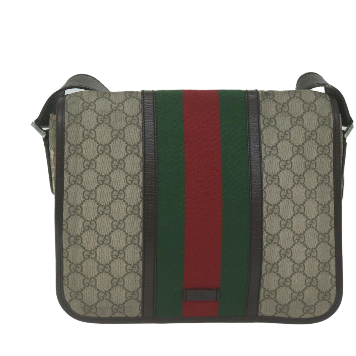GUCCI GG Supreme Web Sherry Line Shoulder Bag PVC Beige Red 145844  65710