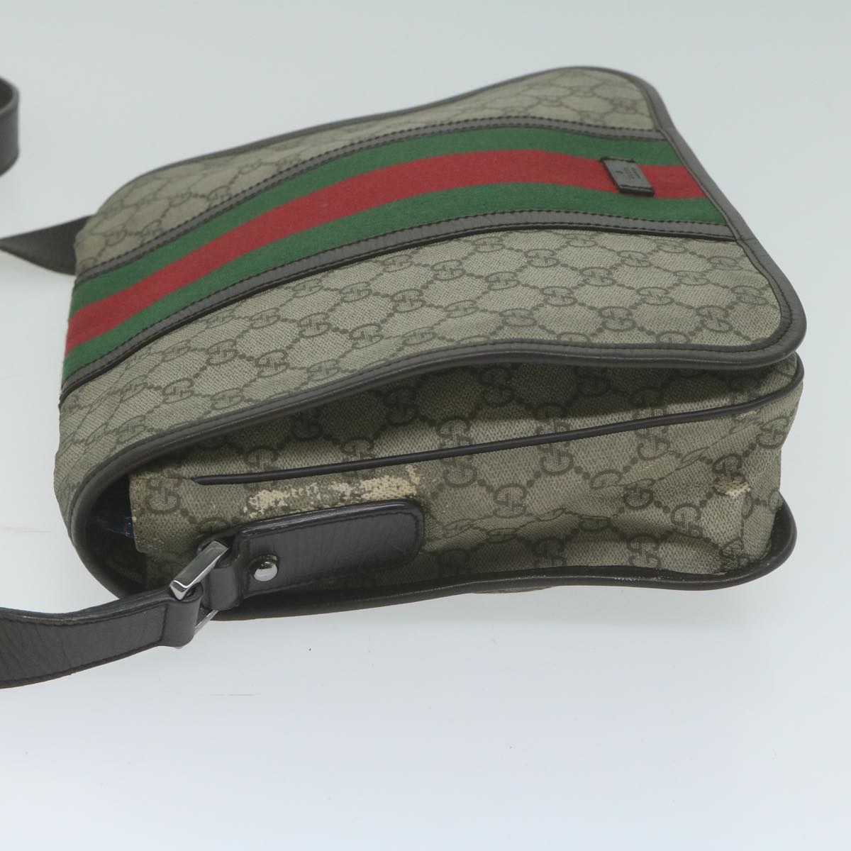GUCCI GG Supreme Web Sherry Line Shoulder Bag PVC Beige Red 145844  65710