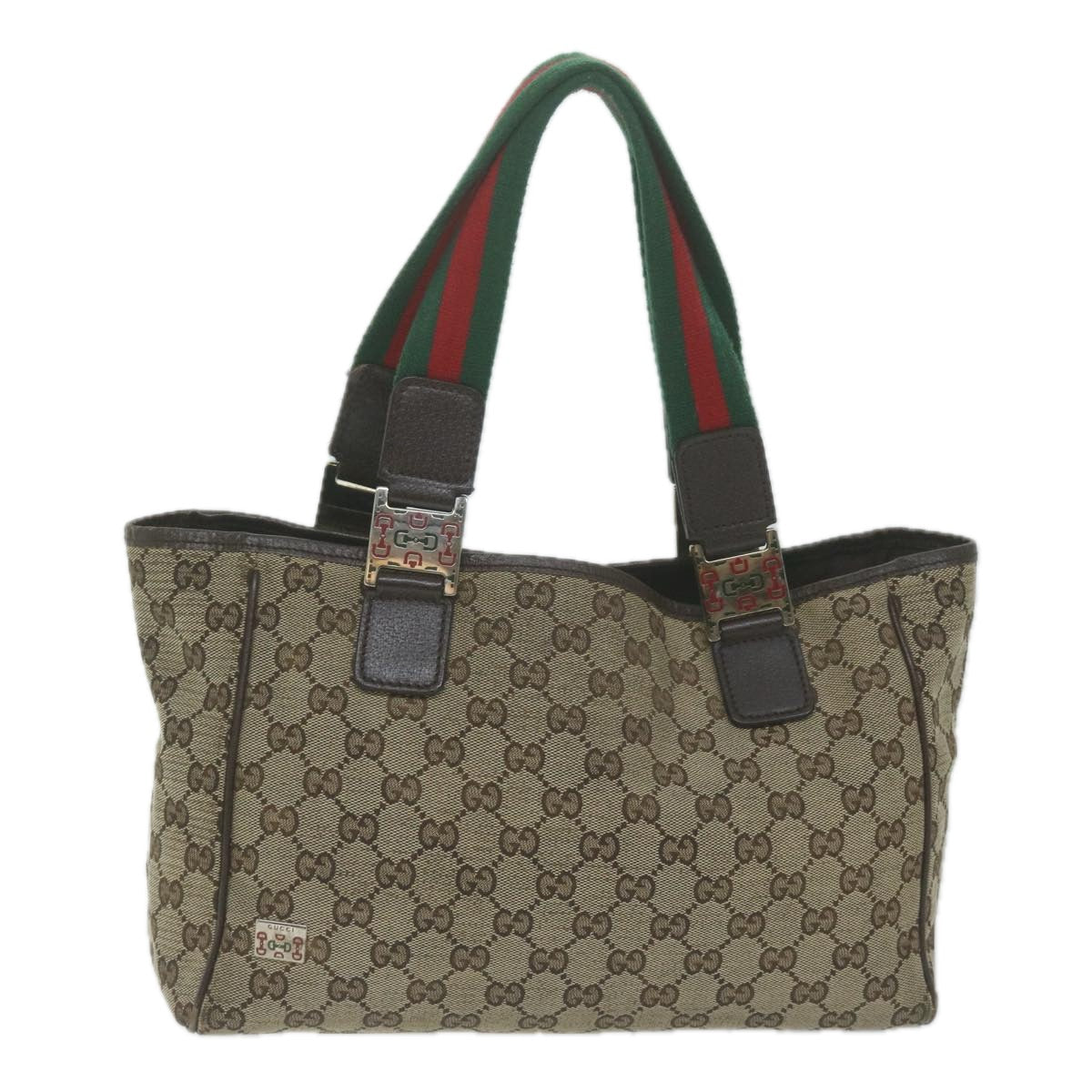 GUCCI GG Canvas Web Sherry Line Tote Bag Beige Red Green 145810  65711