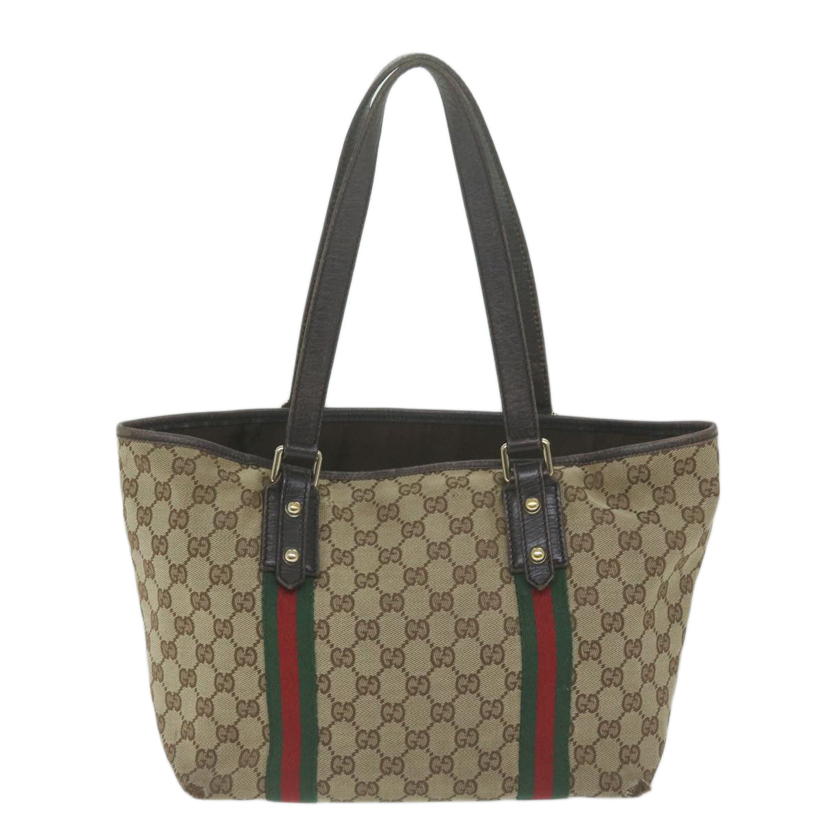 GUCCI GG Canvas Web Sherry Line Tote Bag Beige Red Green 137396  65736