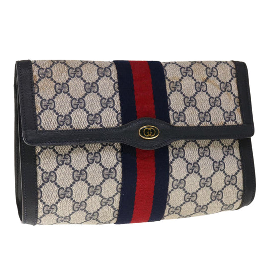 GUCCI GG Supreme Sherry Line Clutch Bag PVC Navy Red 89 01 006  65742