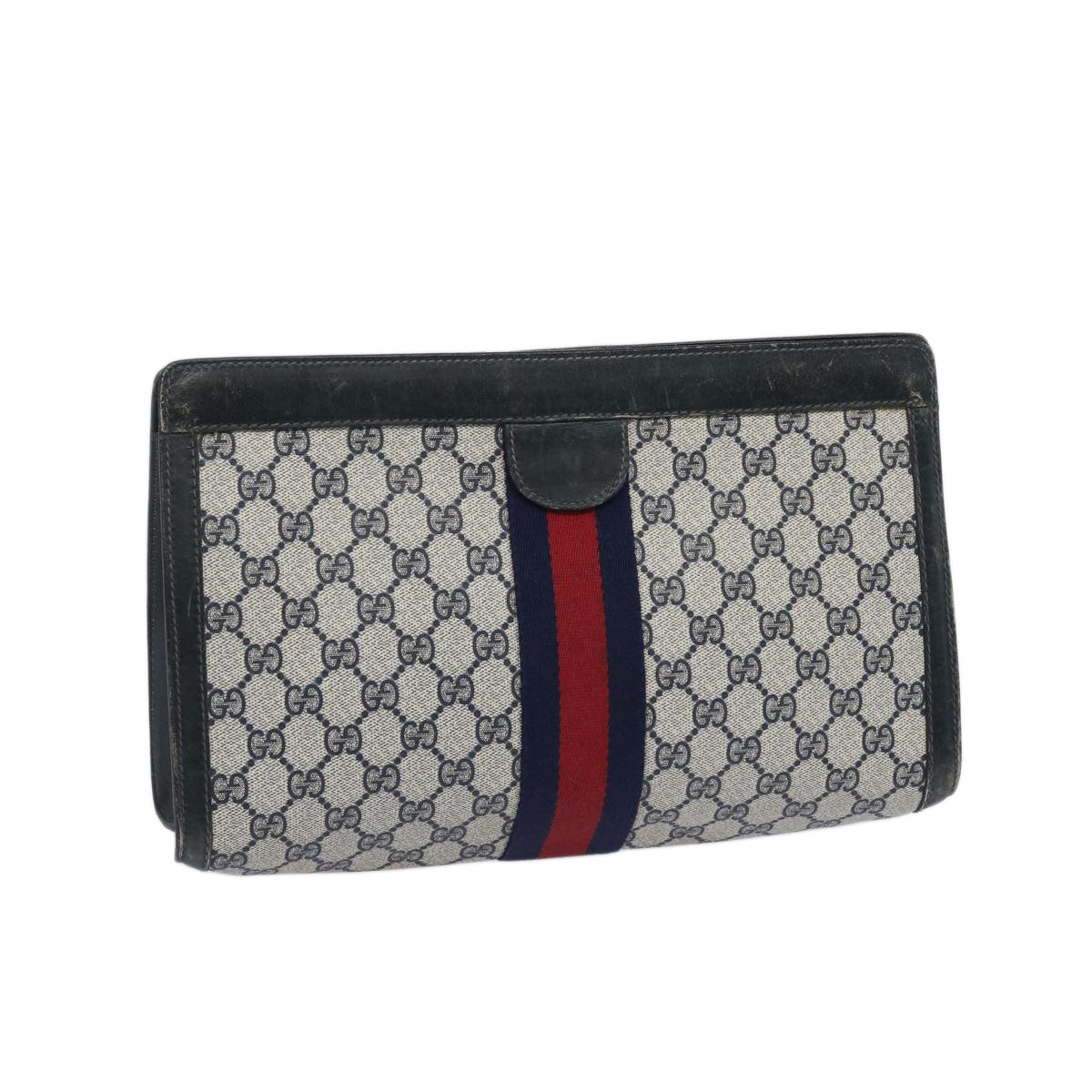GUCCI GG Supreme Sherry Line Clutch Bag PVC Navy Red 37 014 2125  65745
