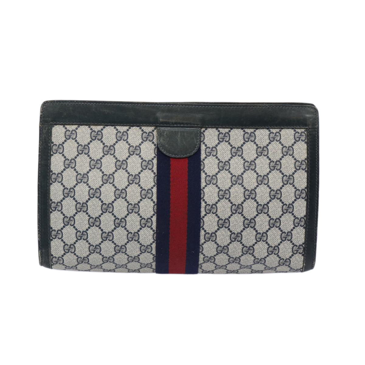 GUCCI GG Supreme Sherry Line Clutch Bag PVC Navy Red 37 014 2125  65745