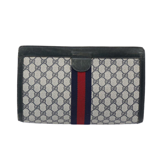 GUCCI GG Supreme Sherry Line Clutch Bag PVC Navy Red 37 014 2125  65745