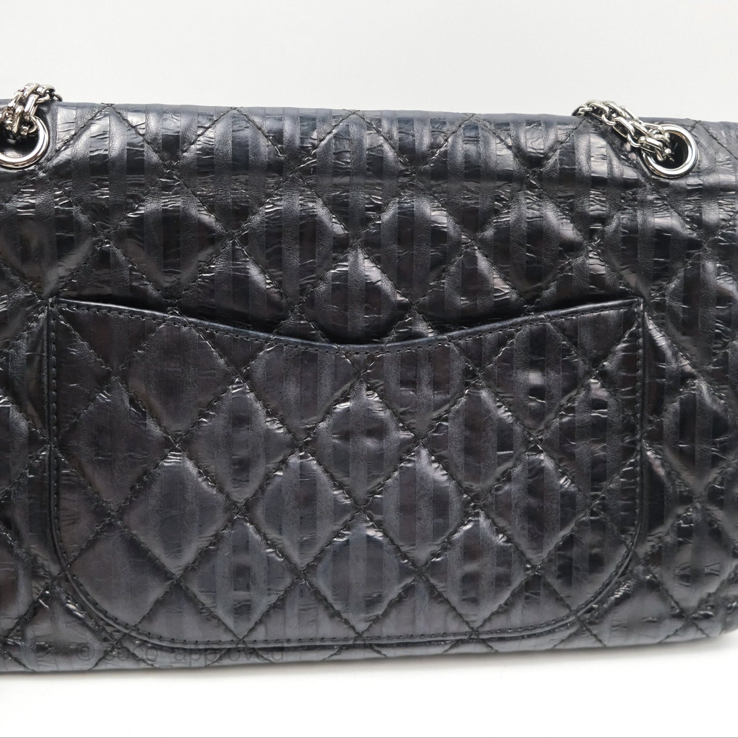 Chanel Reissue 227 Flap Quilted Calfskin Black Striped Dark Silver Hardware