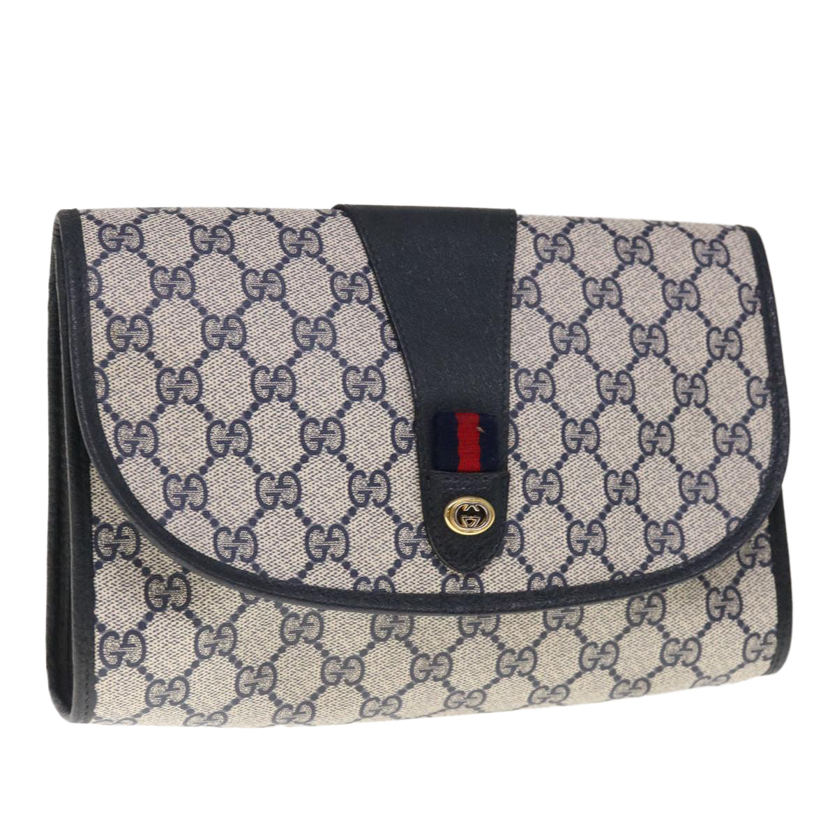 GUCCI GG Supreme Sherry Line Clutch Bag PVC Red Navy 89 01 030  65763