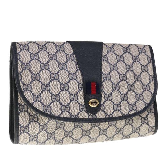 GUCCI GG Supreme Sherry Line Clutch Bag PVC Red Navy 89 01 030  65763