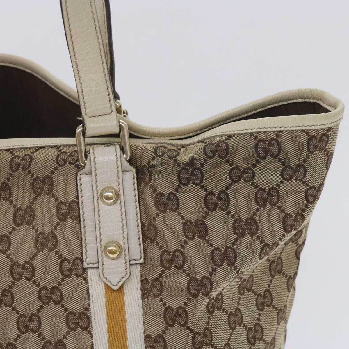 GUCCI GG Canvas Sherry Line Tote Bag Beige White 139260  65787