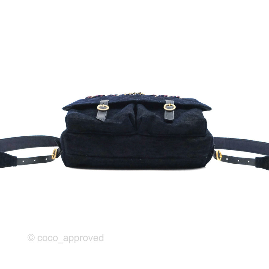 Chanel Parisian Stroll Backpack Wool Velvet Navy