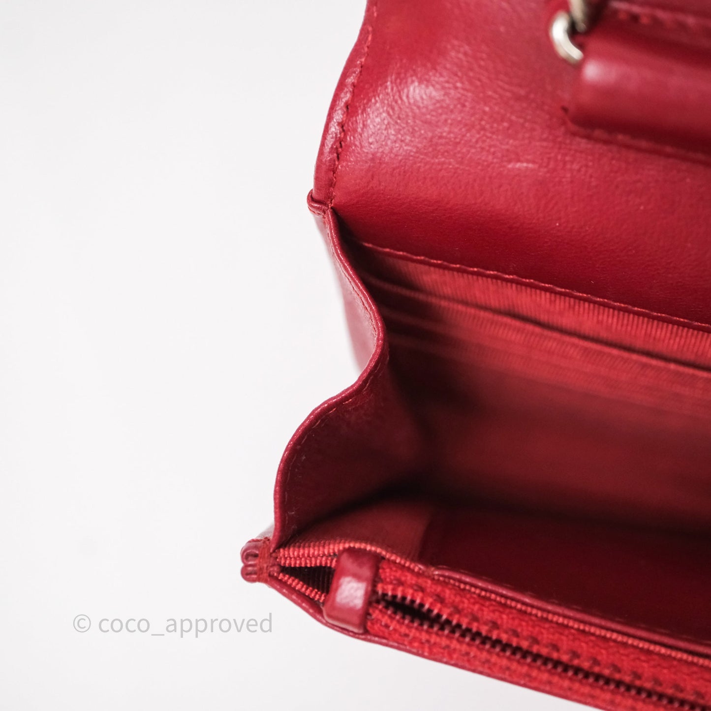 Chanel Quilted Wallet on Chain WOC Red Lambskin Silver Hardware