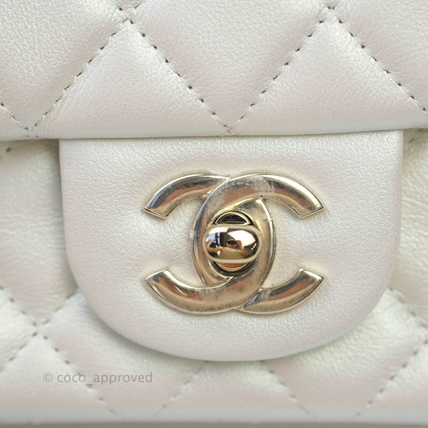 Chanel Quilted Mini Rectangular Iridescent White Lambskin Gold Hardware