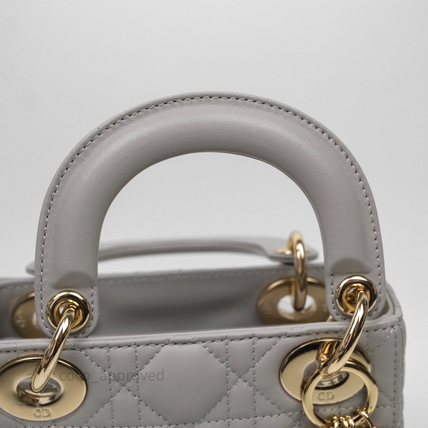 Christian Dior Mini Lady Dior Gray Lambskin Cannage Diamonds Gold Hardware