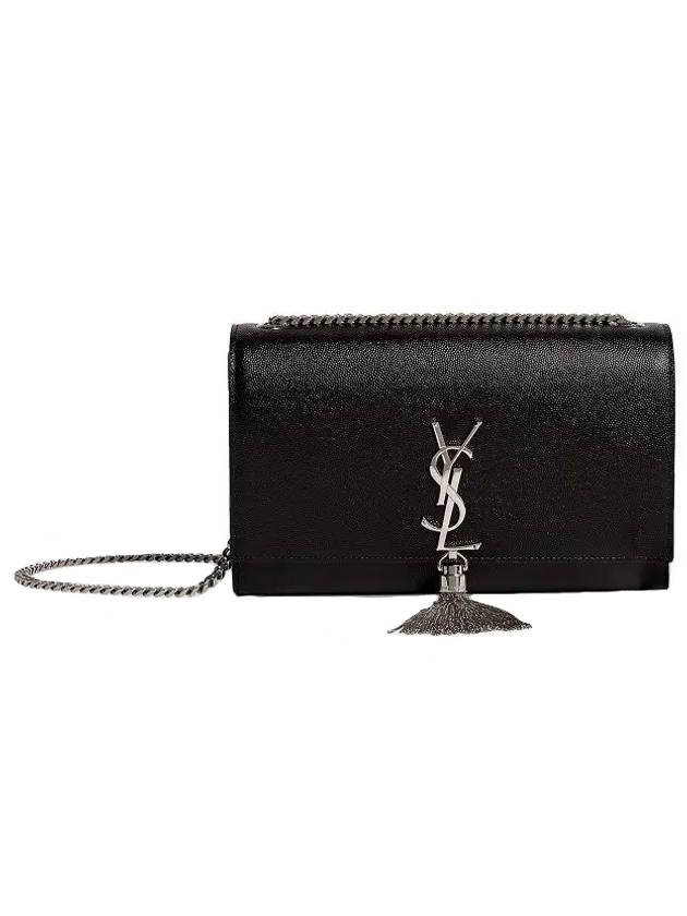 Luxury Saint Laurent Kate Silver Tassel Chain Shoulder Bag Black