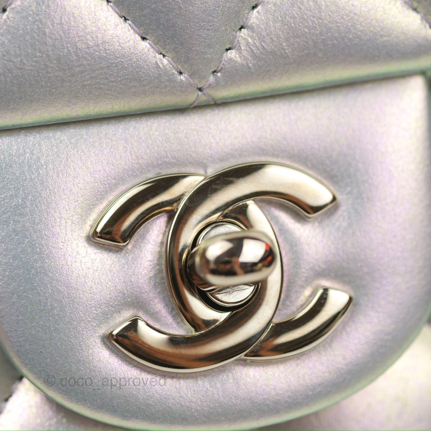 Chanel Mini Square Quilted Iridescent Lilac Silver Hardware 21K