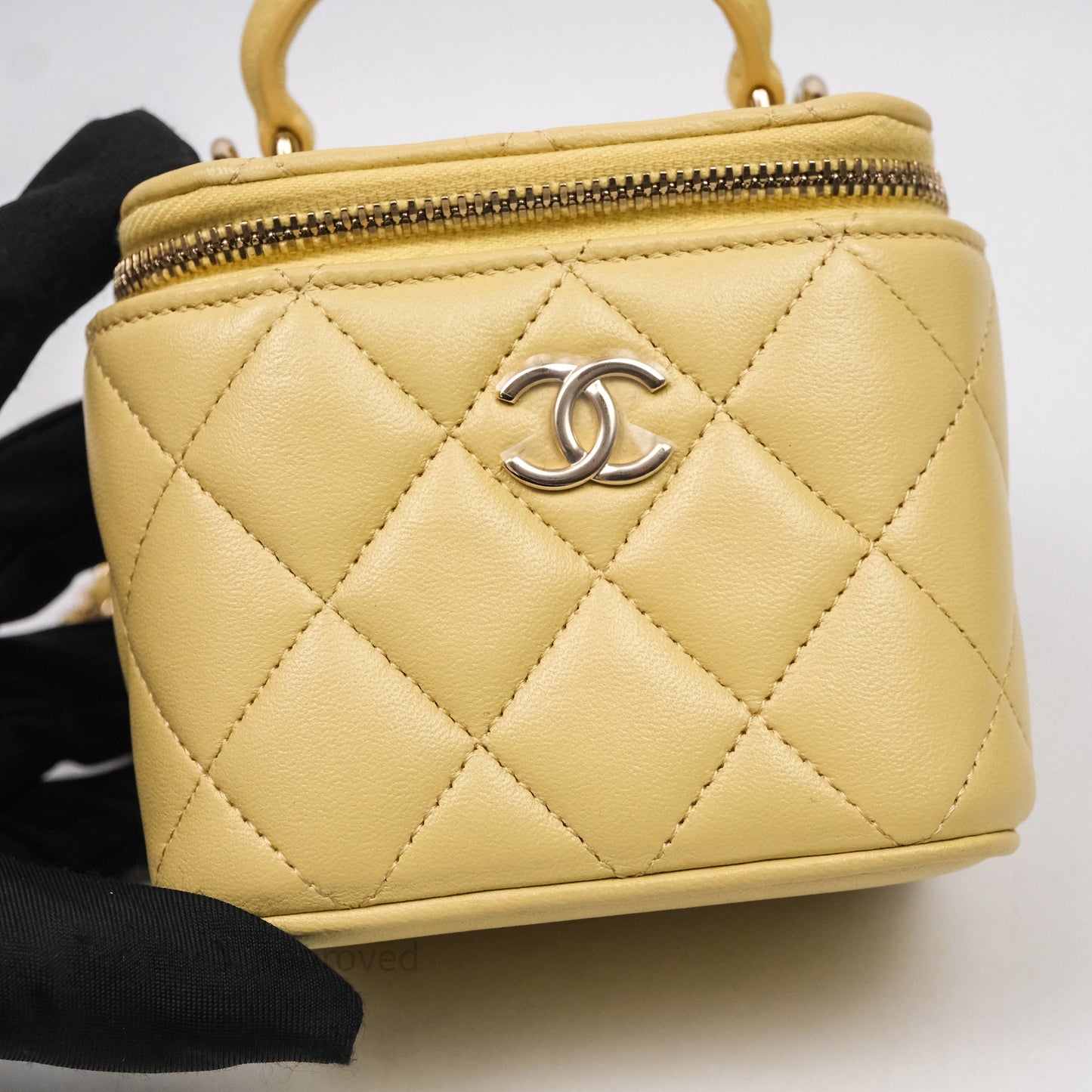 Chanel Mini Top Handle Vanity With Chain Yellow Lambskin Gold Hardware