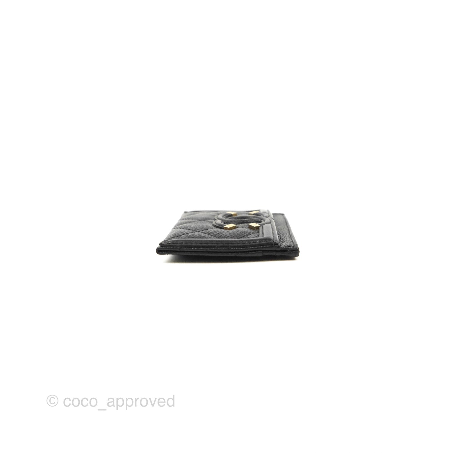 Chanel Filigree CC Flat Card Holder Black Caviar Gold Hardware
