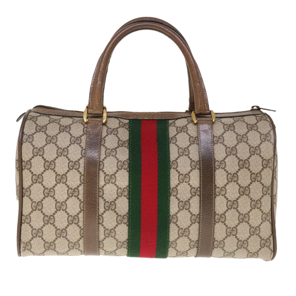 GUCCI GG Supreme Web Sherry Line Boston Bag PVC Beige Red 39 02 007  65878