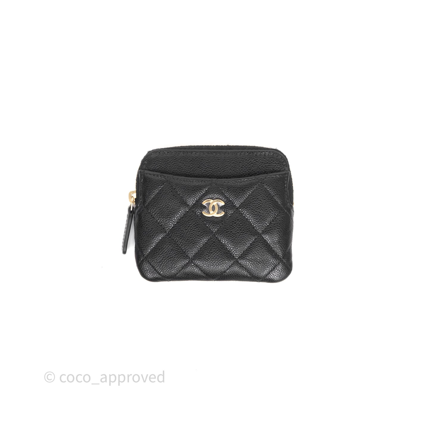 Chanel Quilted Classic Zip Card Holder Wallet Black Caviar Gold Hardware