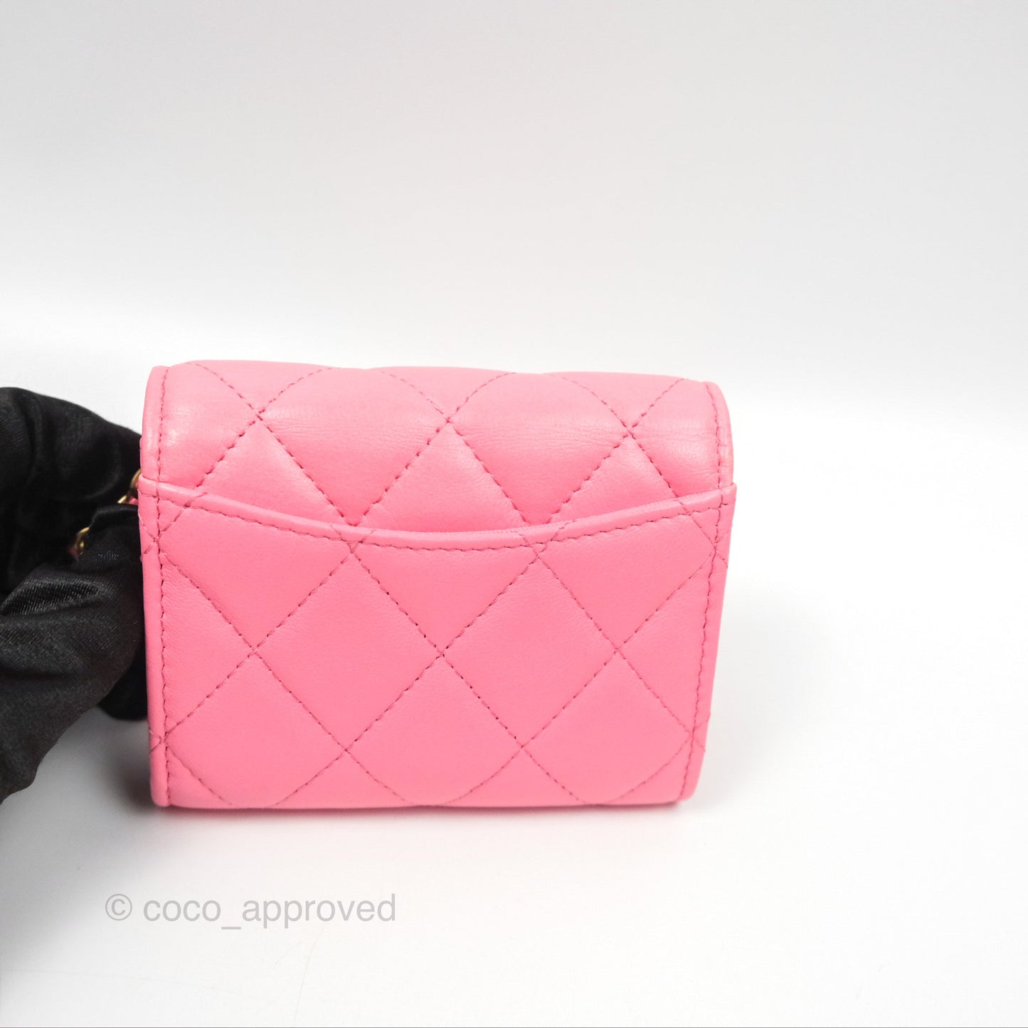 Chanel Pearl Crush Mini Clutch With Chain Pink Lambskin Aged Gold Hardware