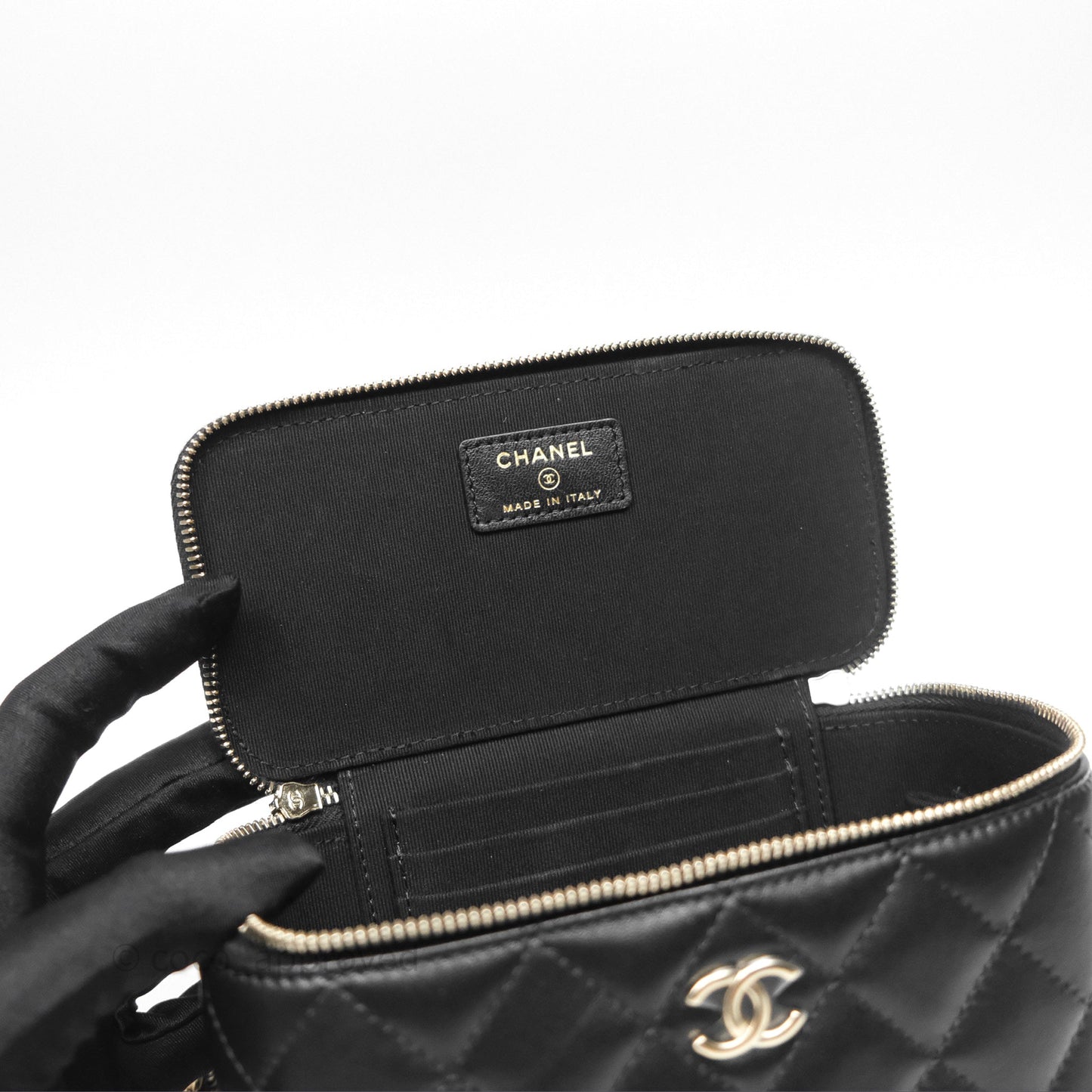 Chanel Vanity Rectangular Top Handle Black Lambskin Gold Hardware