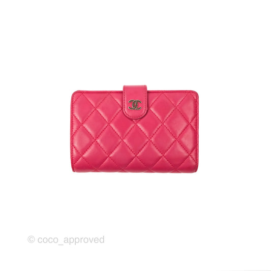 Chanel Quilted Classic French Wallet Lambskin Red Silver Hardware