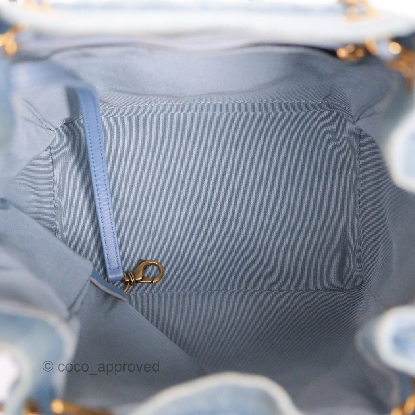 Chanel Drawstring Bucket Bag Denim Blue Aged Gold Hardware
