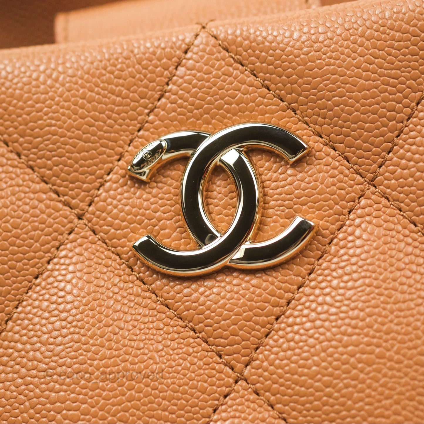 Chanel Large Quilted Caviar Shopping Tote Bag Dark Beige Gold Hardware