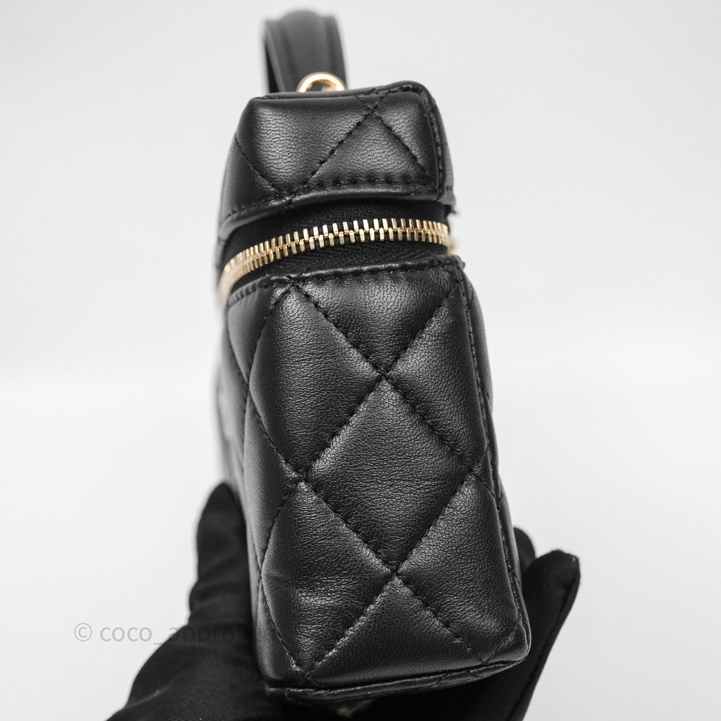Chanel Top Handle Long Vanity with Chain Black Lambskin Gold Hardware