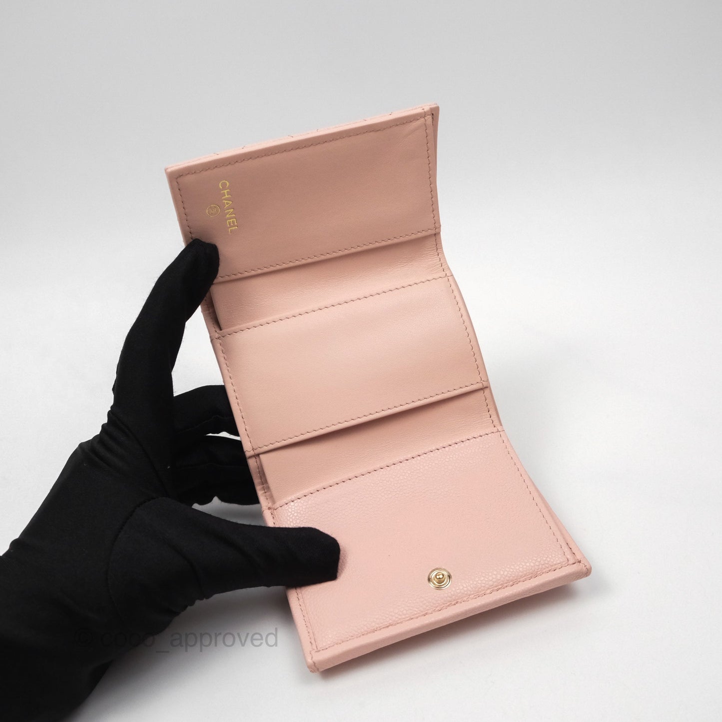 Chanel Quilted Small Classic Flap Trifold Wallet Pink Caviar Gold Hardware
