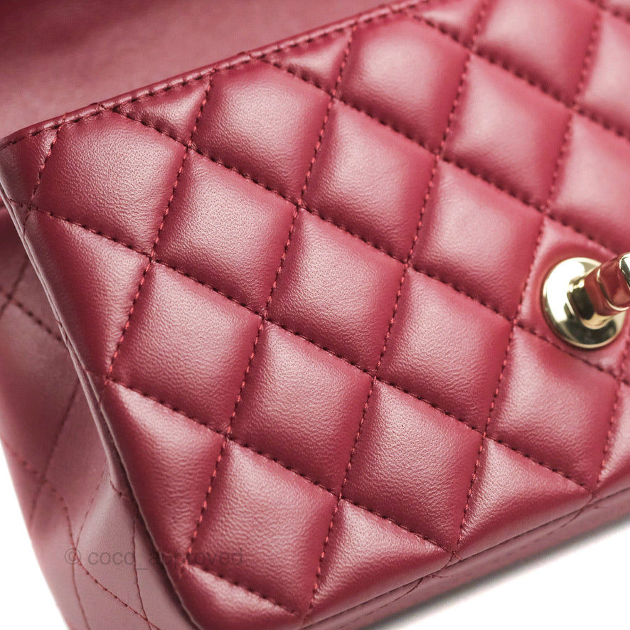 Chanel Top Handle Mini Rectangular Flap Bag Burgundy Lambskin Gold Hardware