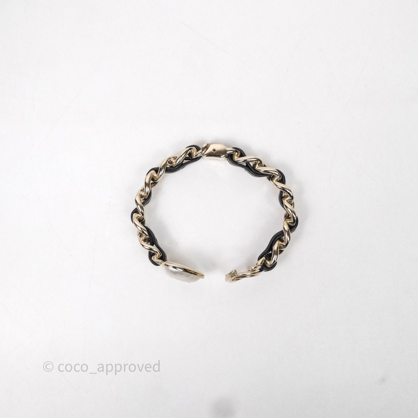 Chanel CC Black Leather Heart Bracelet Gold Tone 22C