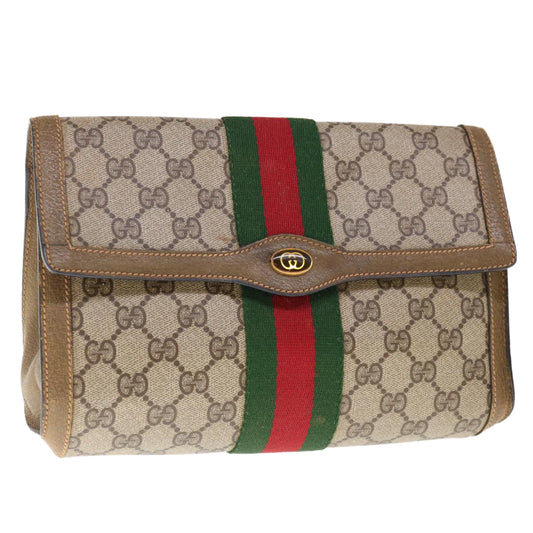 GUCCI GG Supreme Web Sherry Line Clutch Bag PVC Beige Red 89 01 006  65935