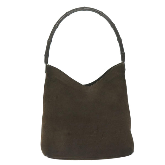 GUCCI Bamboo Shoulder Bag Suede Brown 001 3244  65940