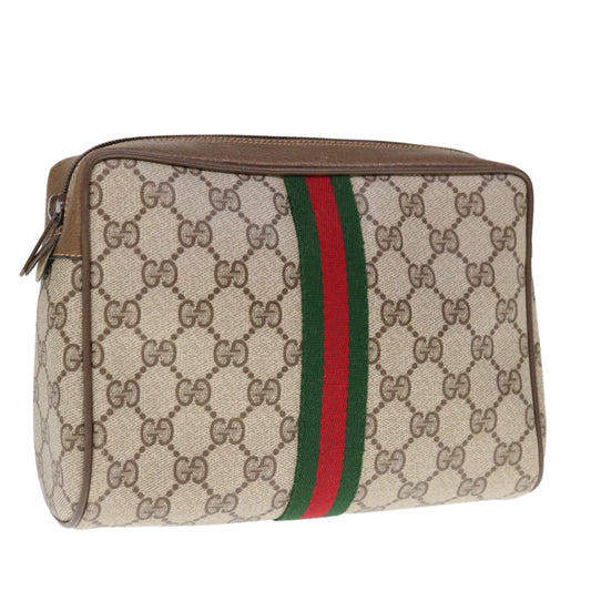GUCCI GG Supreme Web Sherry Line Clutch Bag PVC Beige Red 89 01 012  65942
