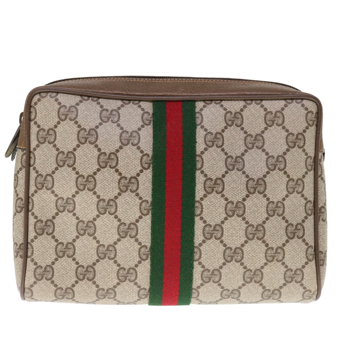 GUCCI GG Supreme Web Sherry Line Clutch Bag PVC Beige Red 89 01 012  65942