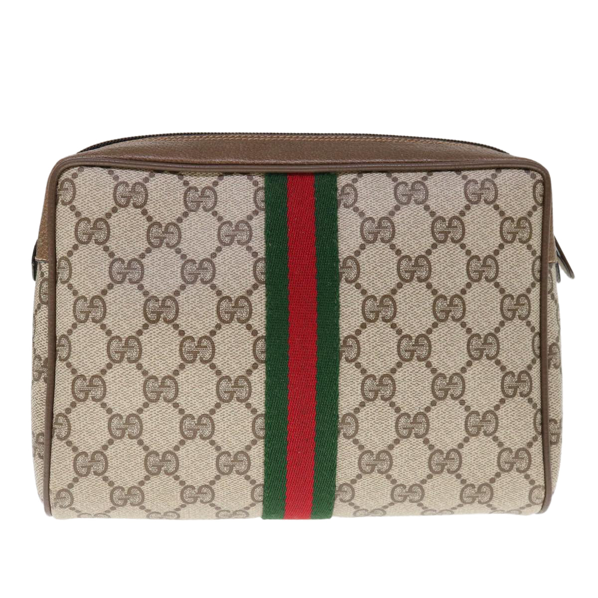 GUCCI GG Supreme Web Sherry Line Clutch Bag PVC Beige Red 89 01 012  65942
