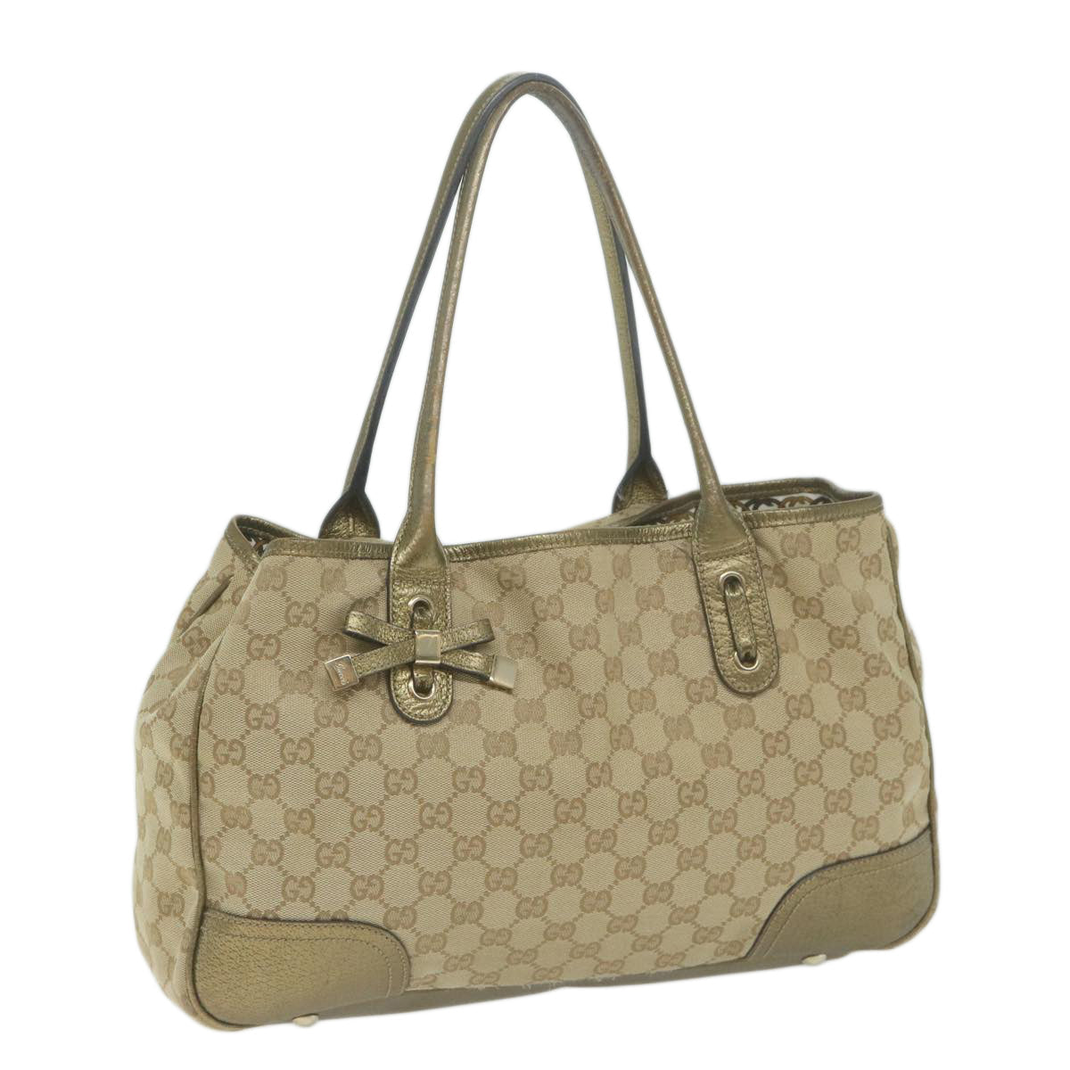 GUCCI GG Canvas Shoulder Bag Gold Tone Beige 163805  65944