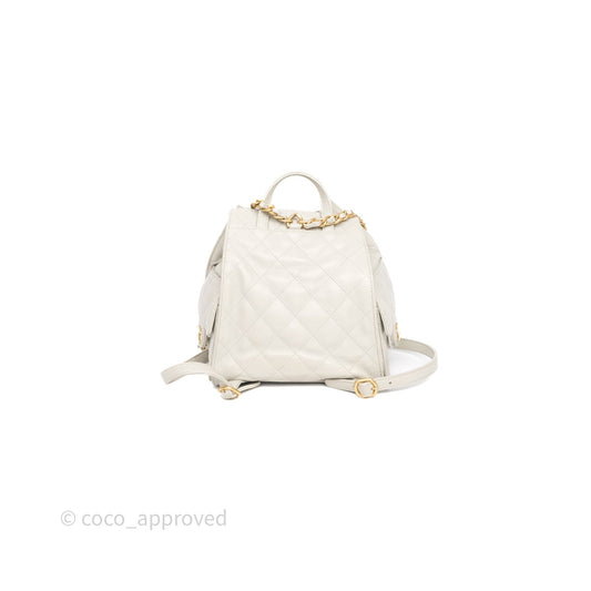 Chanel 25 Medium Backpack Light Grey Caviar Aged Gold Hardware